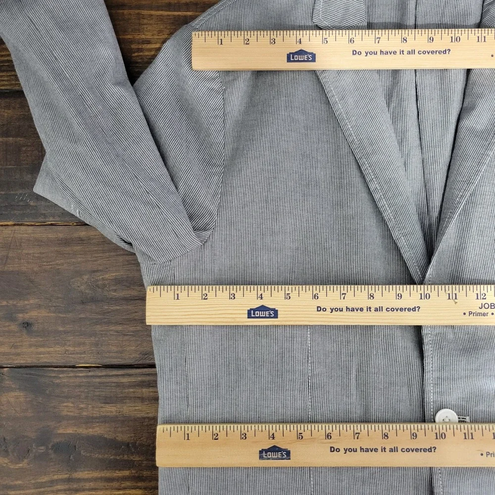 Material London Men's Sport Coat Blazer Two Button Unstructured Gray Striped‎ LG